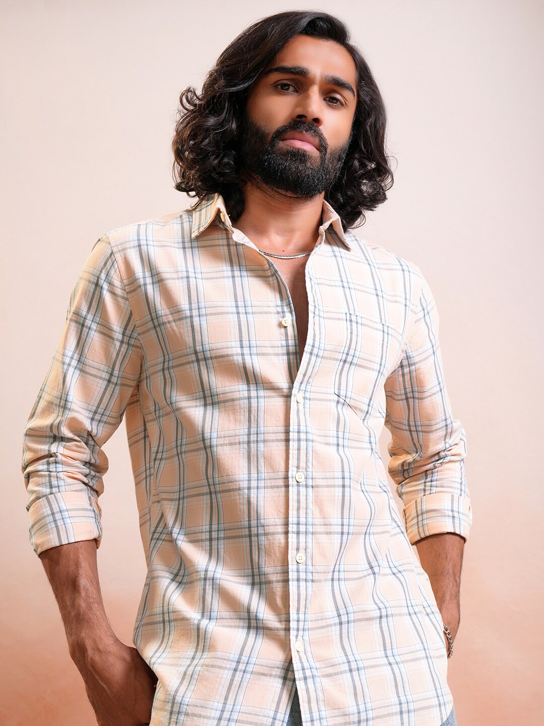 

LOCOMOTIVE Premium Checked Regular Fit Shirt, Peach