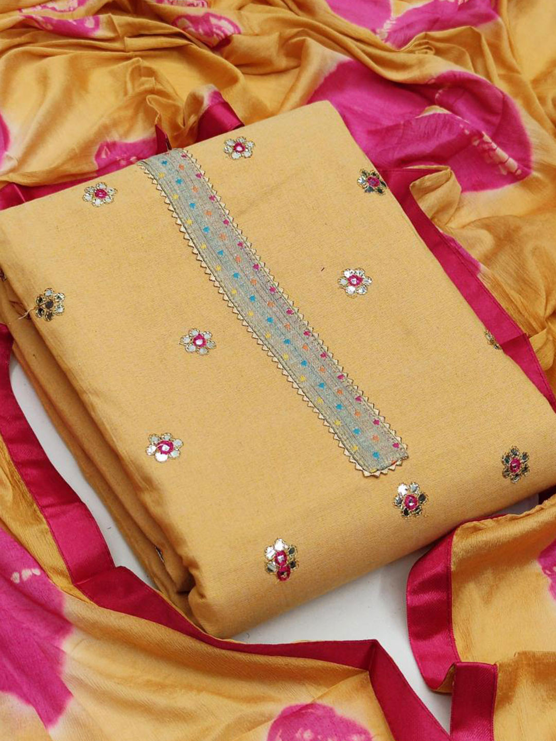

Dori Embroidered Pure Cotton Unstitched Dress Material, Yellow