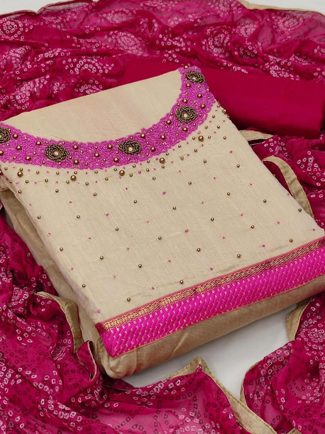

Dori Embroidered Pure Cotton Unstitched Dress Material, Beige