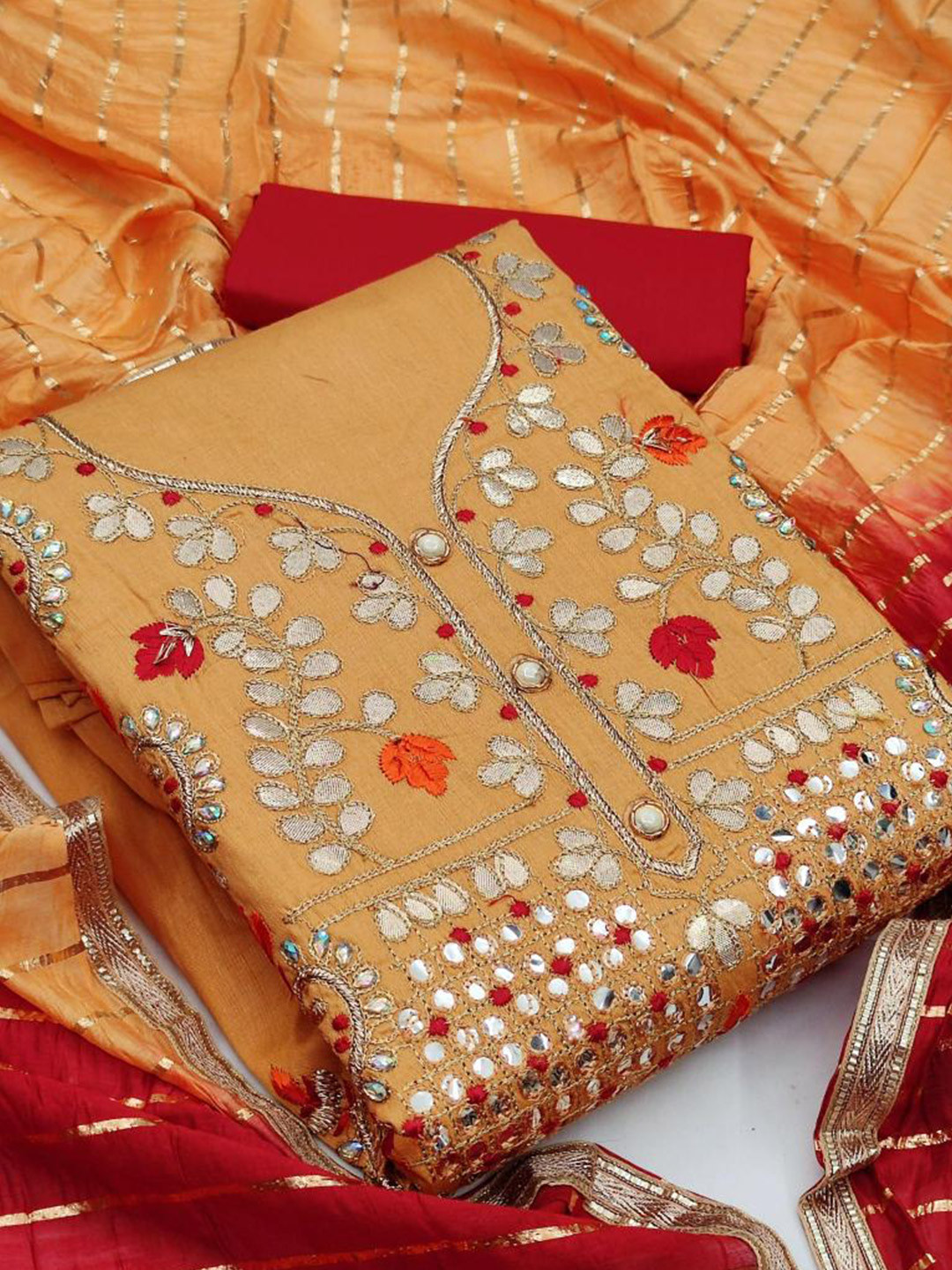 

Dori Embroidered Pure Cotton Unstitched Dress Material, Orange