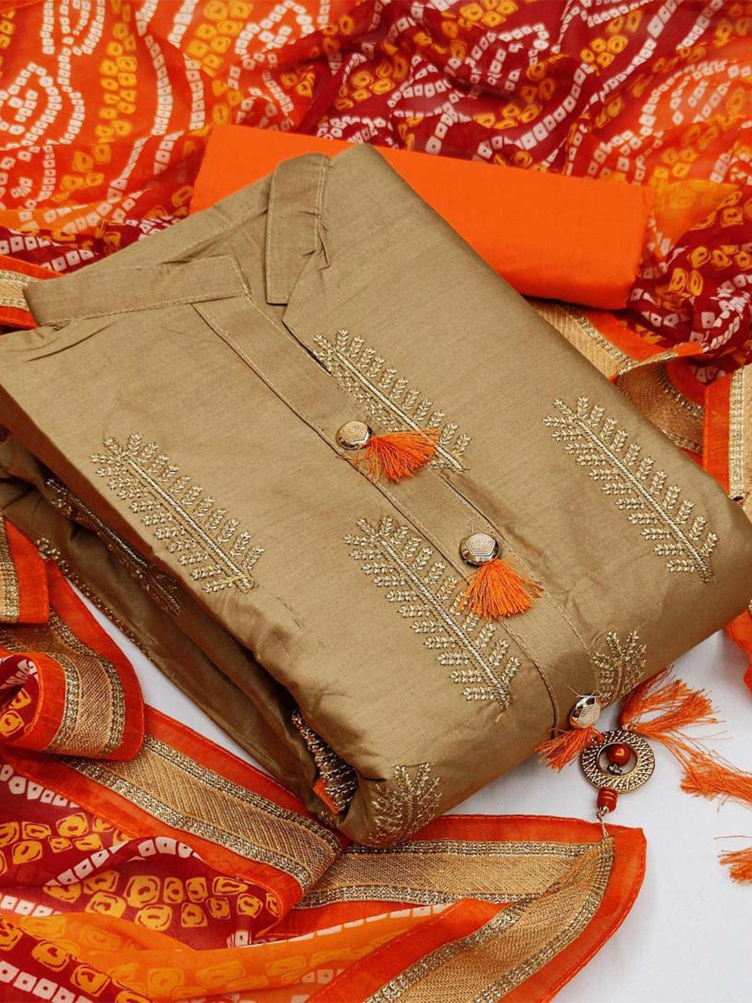 

Dori Embroidered Pure Cotton Unstitched Dress Material, Beige