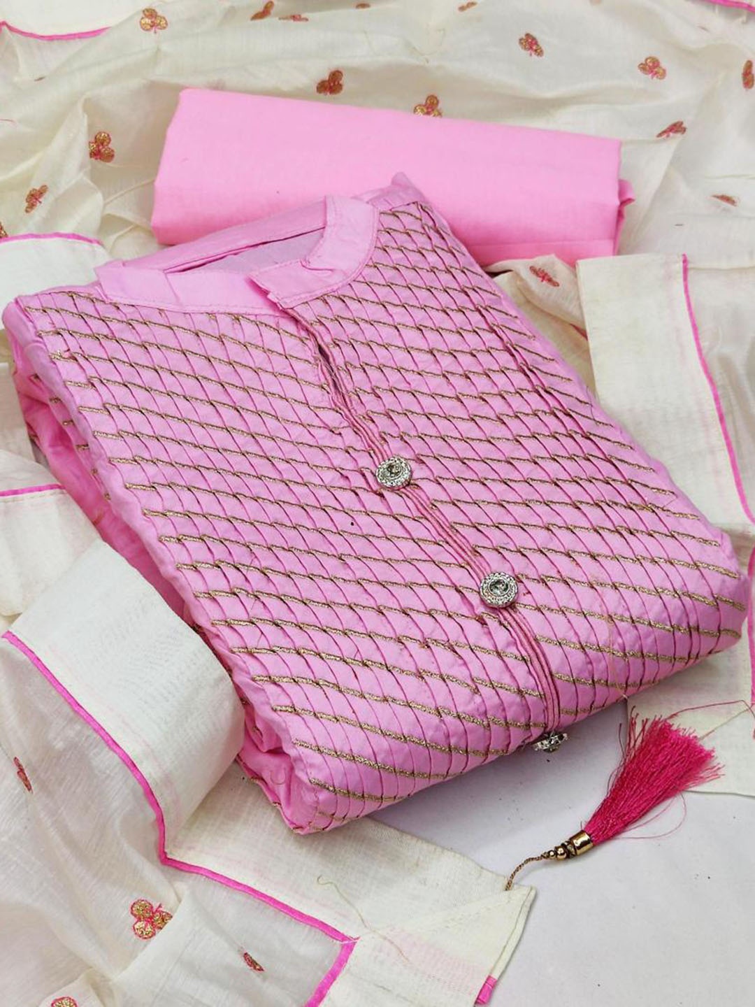 

Dori Embroidered Pure Cotton Unstitched Dress Material, Pink