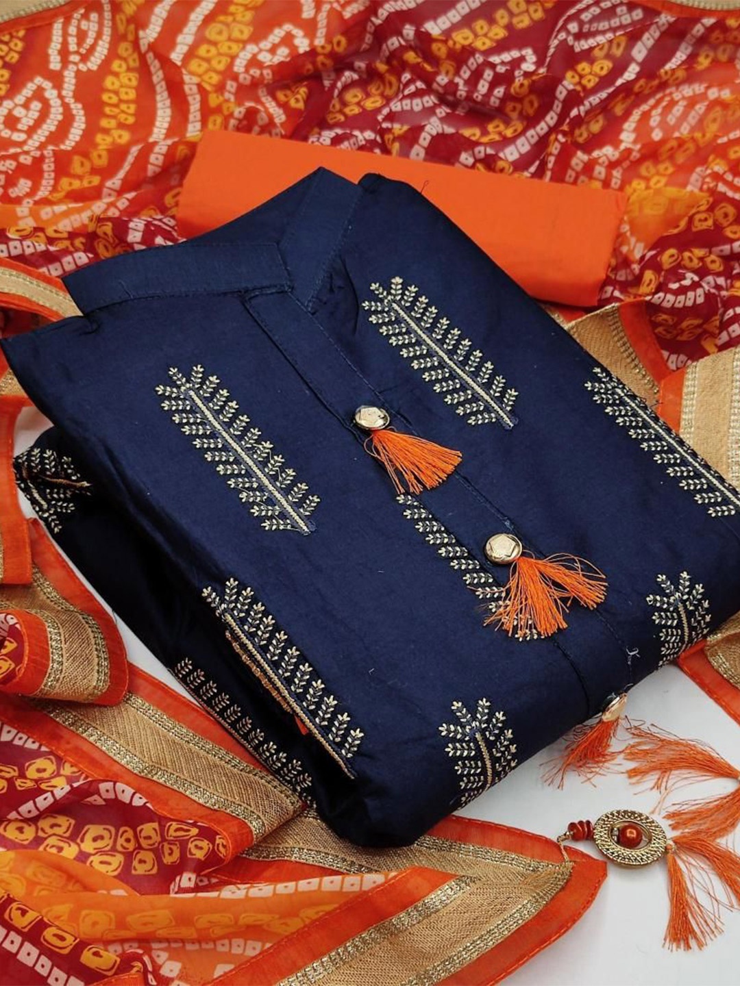 

Dori Embroidered Pure Cotton Unstitched Dress Material, Blue