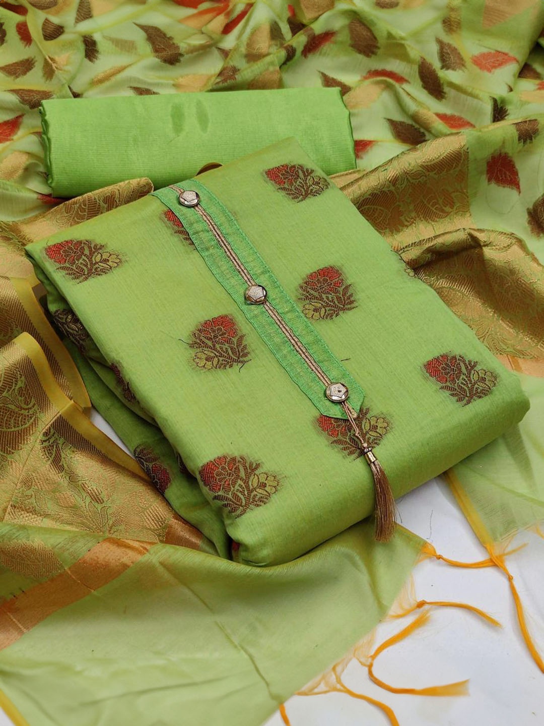 

Dori Embroidered Unstitched Dress Material, Green