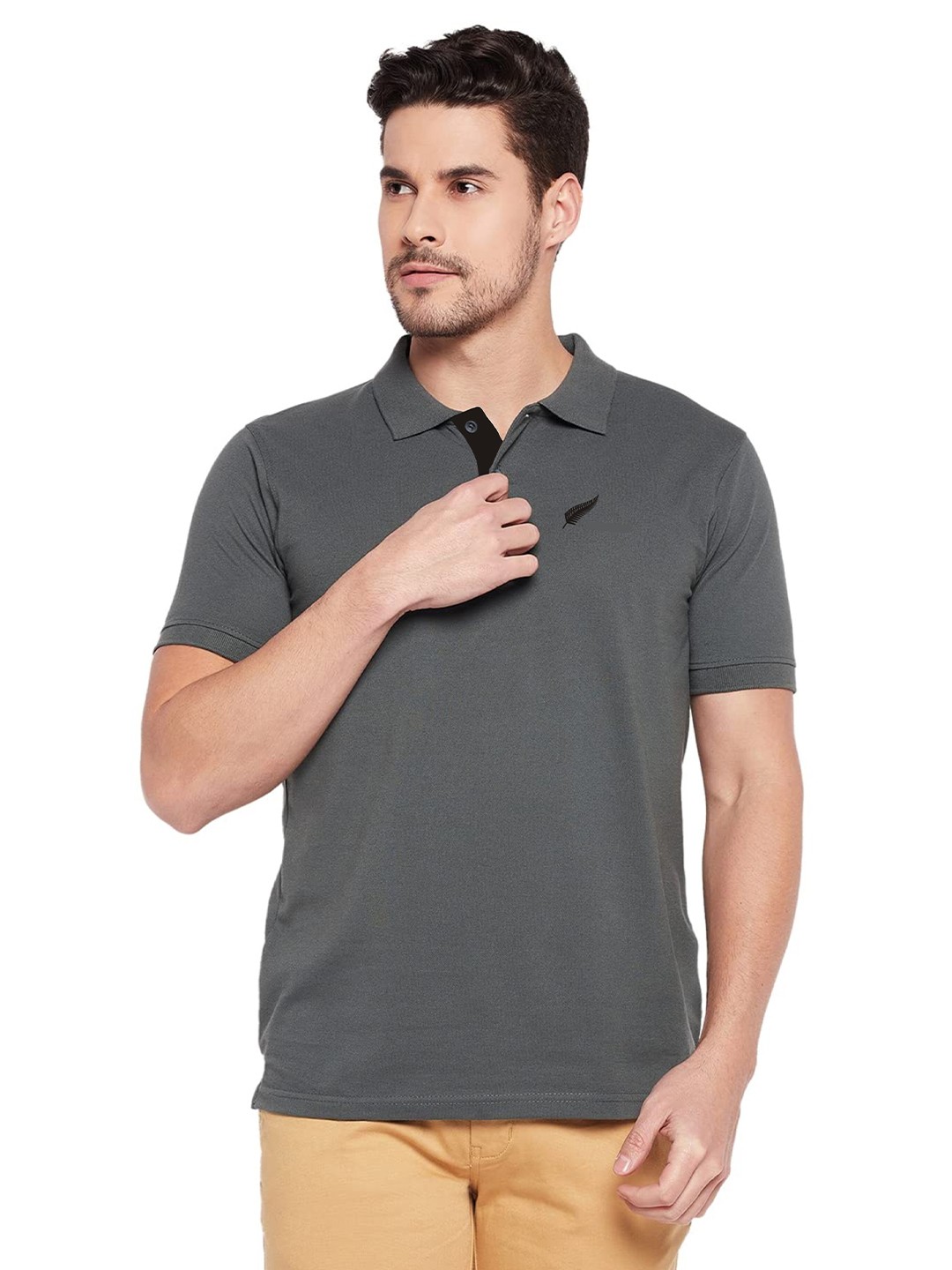 

Polo Plus Men Polo Collar Bio Finish T-shirt, Charcoal