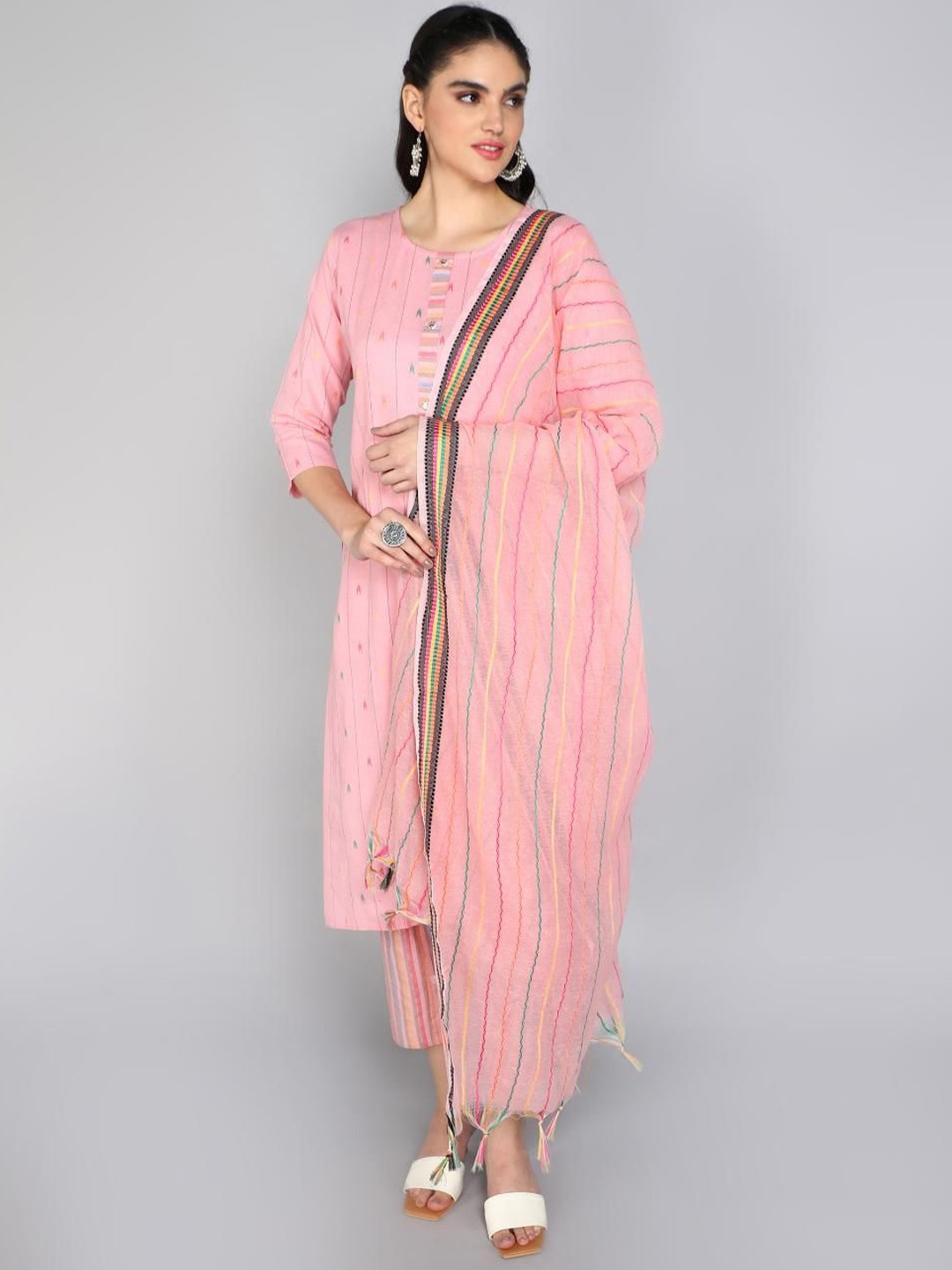 

FASHIRE Women Regular Pure Cotton Kurta with Trousers & With Dupatta, Pink