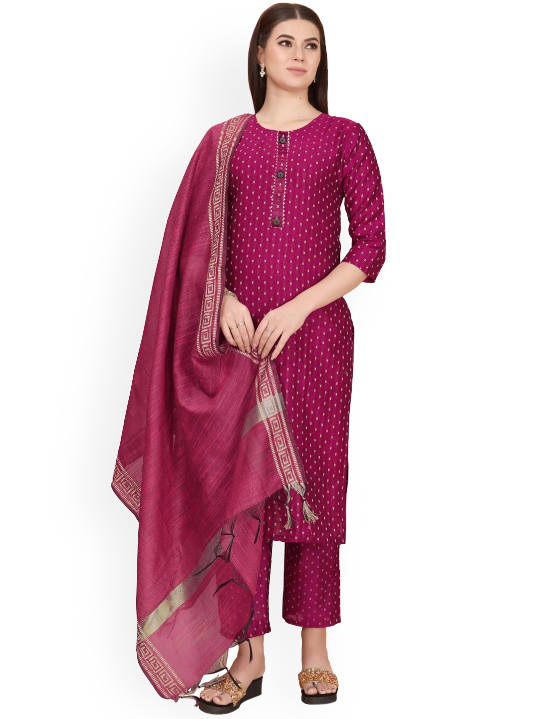 

FASHIRE Women Regular Kurta with Trousers & With Dupatta, Pink