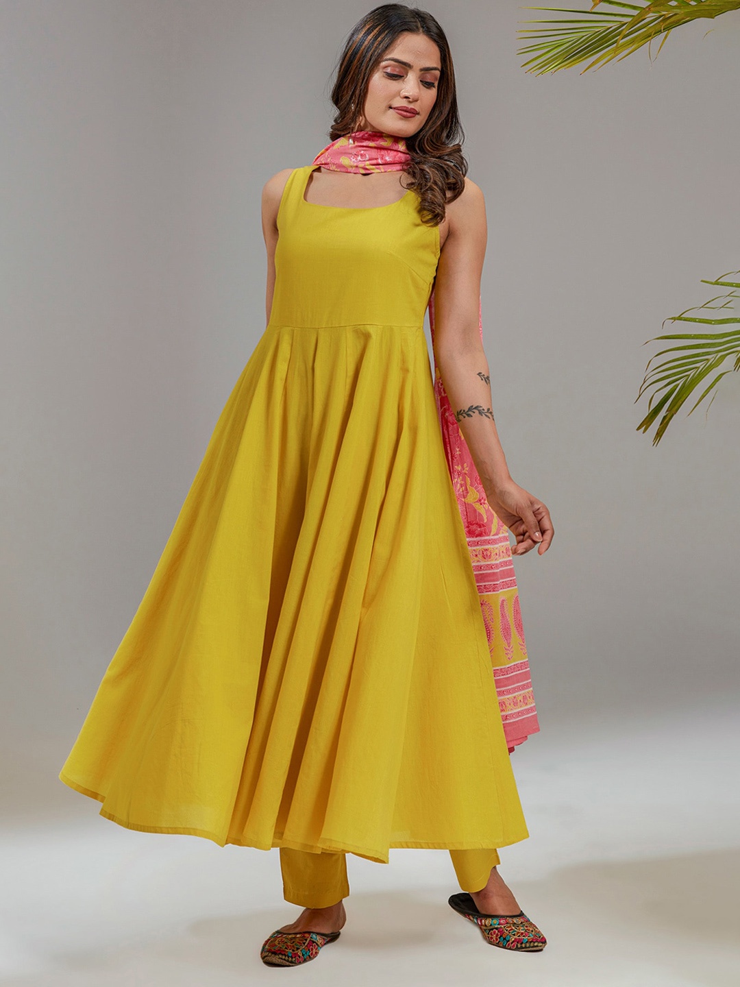 

KASYA Women Regular Pure Cotton Kurta with Palazzos & With Dupatta, Yellow