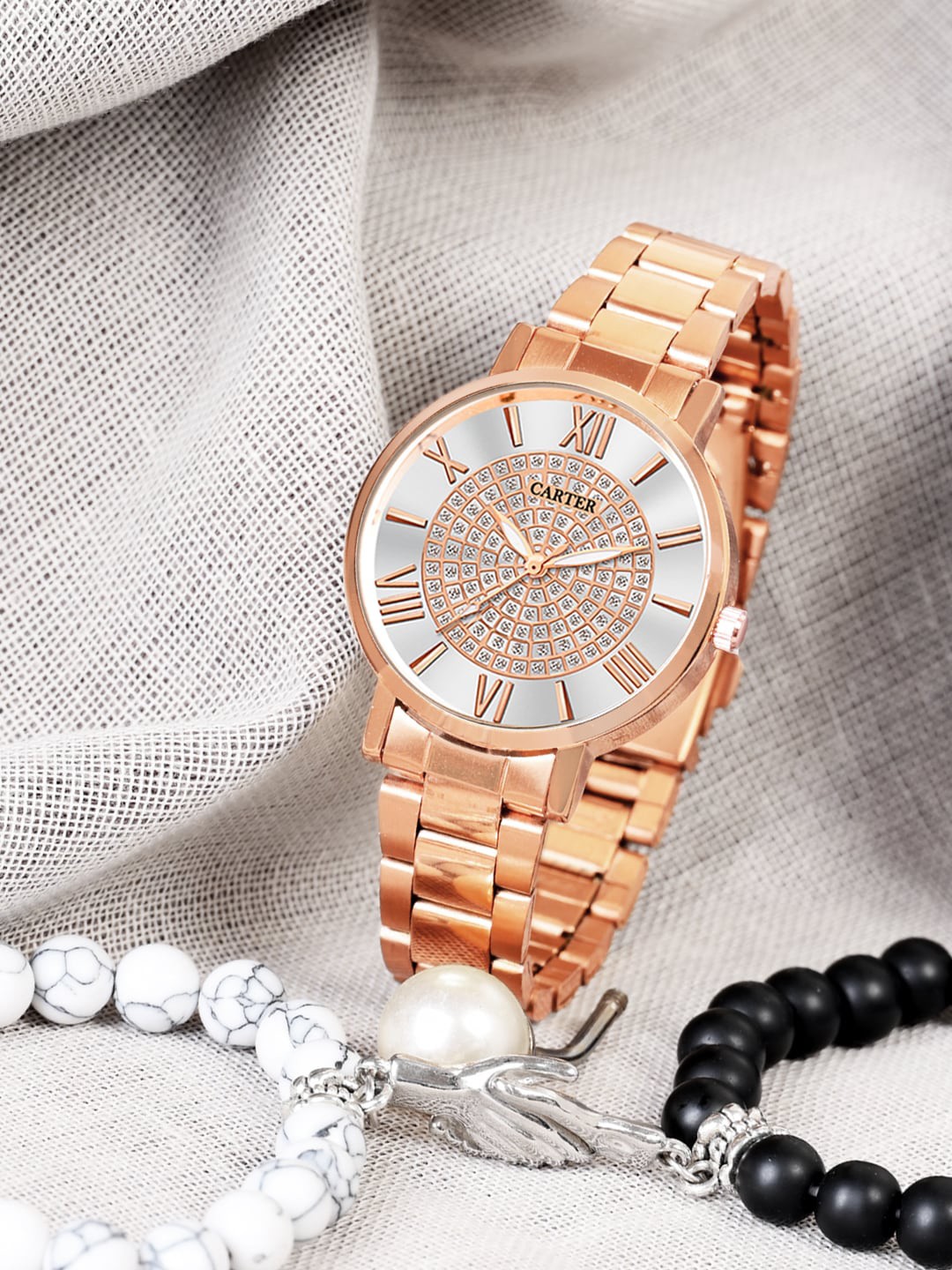 

Sandy D Carter Women Dial & Bracelet Style Straps Analogue Watch Sandy D Carter-158-WH, Rose gold