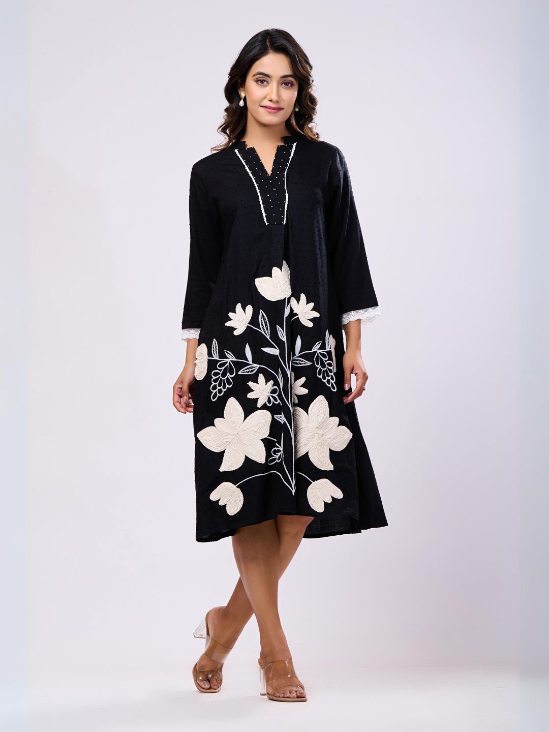 

Zolo Label Floral Print A-Line Midi Dress, Black