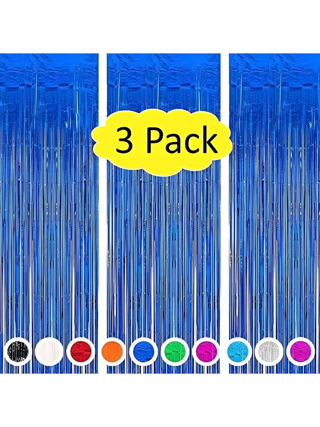 

Special You Blue Patterned 3 Pack Foil Fringe Curtain Festive Decor