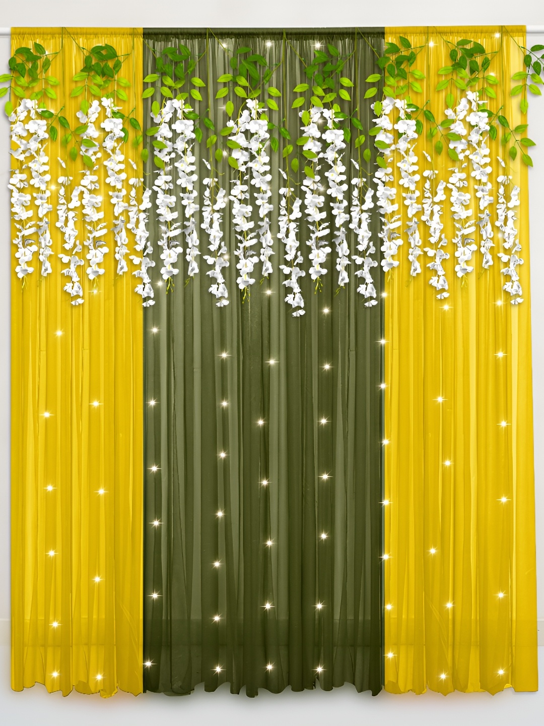 

SPECIAL YOU 14 Pcs Dark Green & Yellow Haldi and Mehndi Backdrop Festive Decor