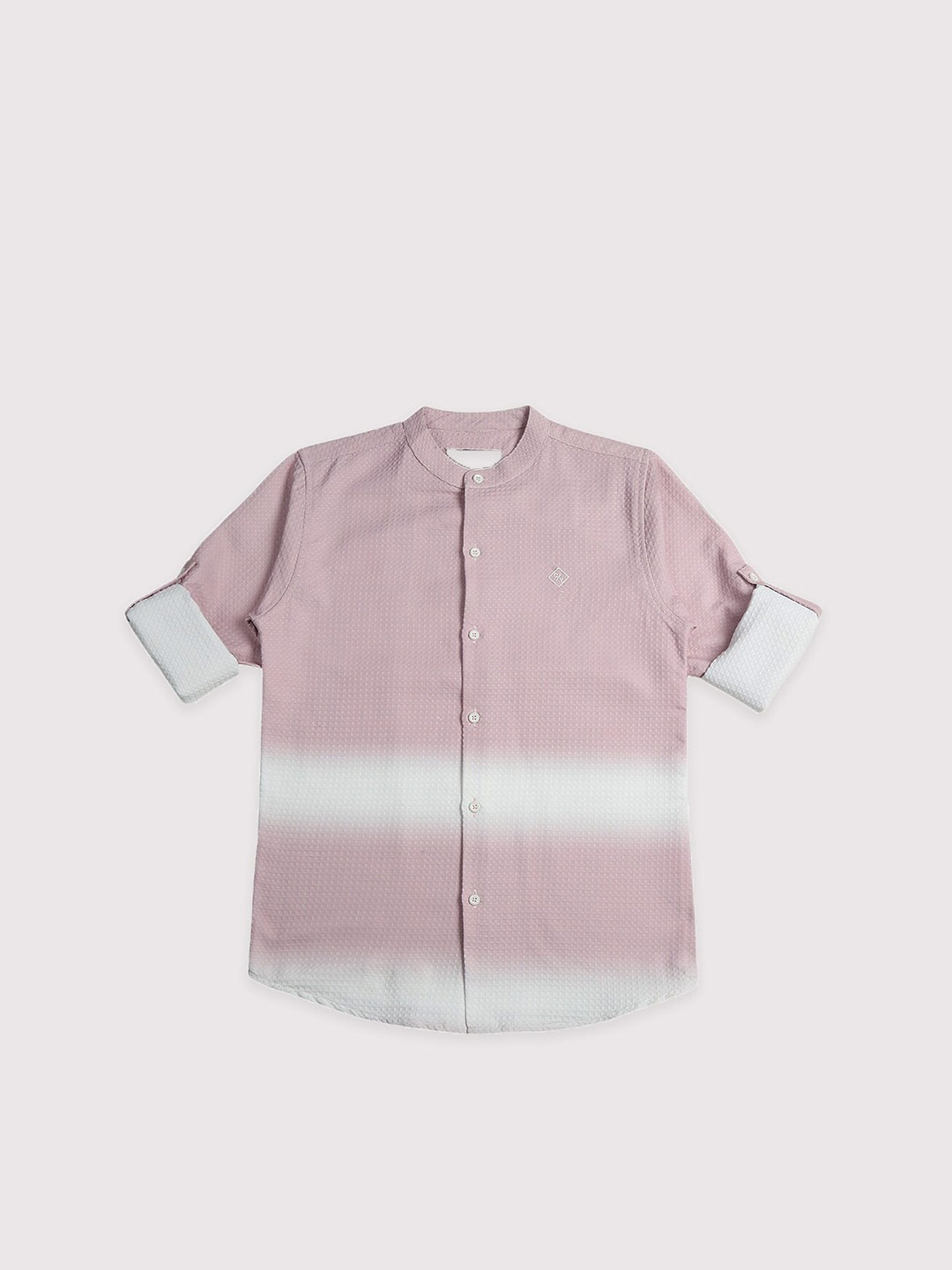 CAVIO Boys Comfort Horizontal Striped Mandarin Collar Long Roll Up Sleeves Casual Shirt, Pink