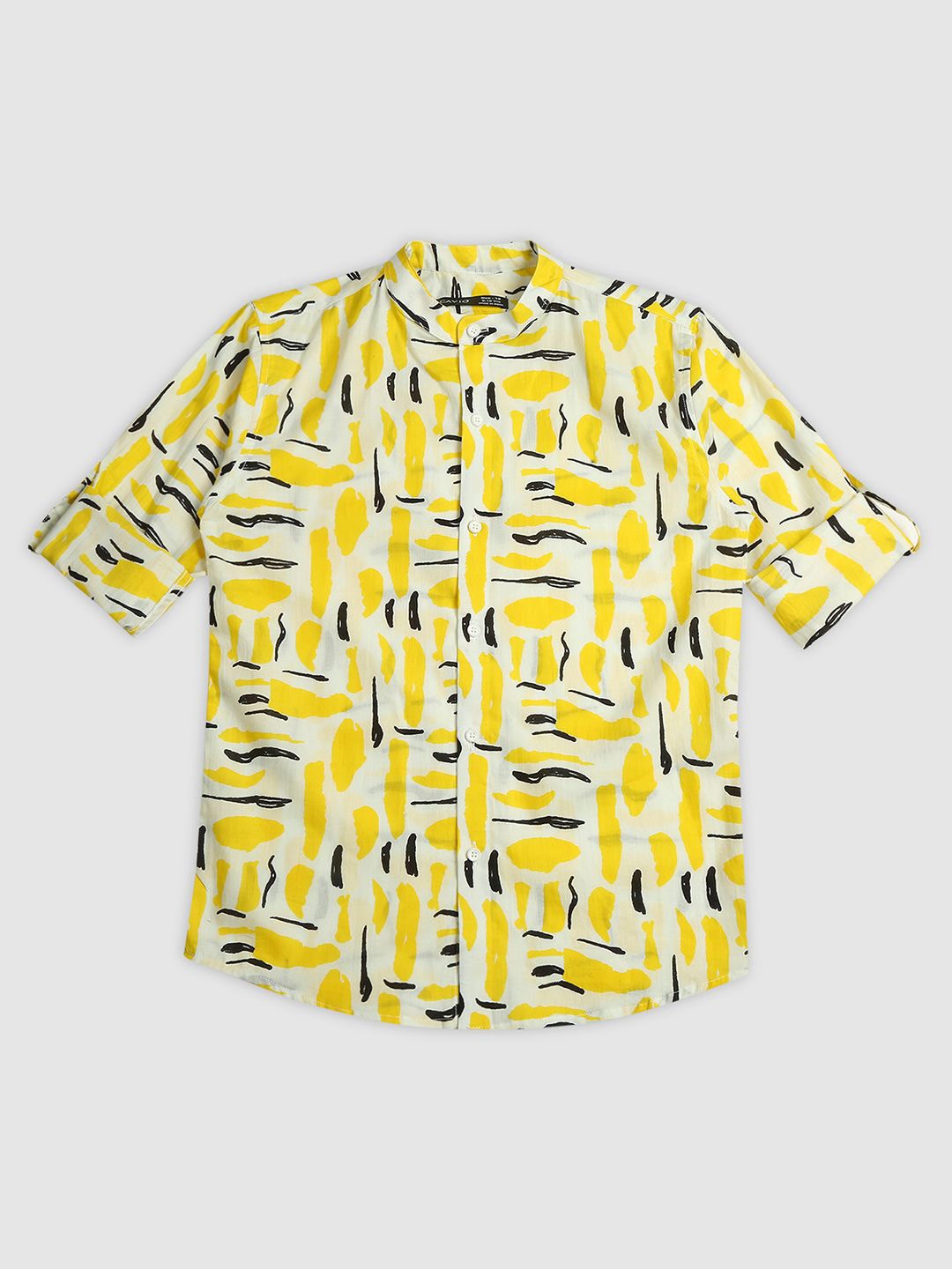 

CAVIO Boys Comfort Abstract Printed Mandarin Collar Long Roll Up Sleeves Casual Shirt, Yellow