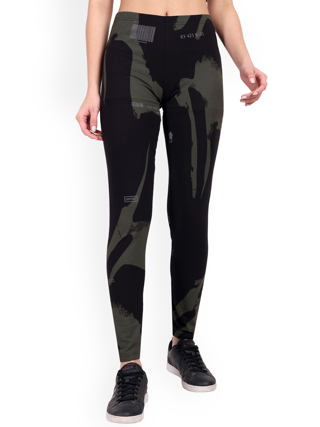 

ONE SKY Printed Pure Cotton Ankle-Length Leggings, Black