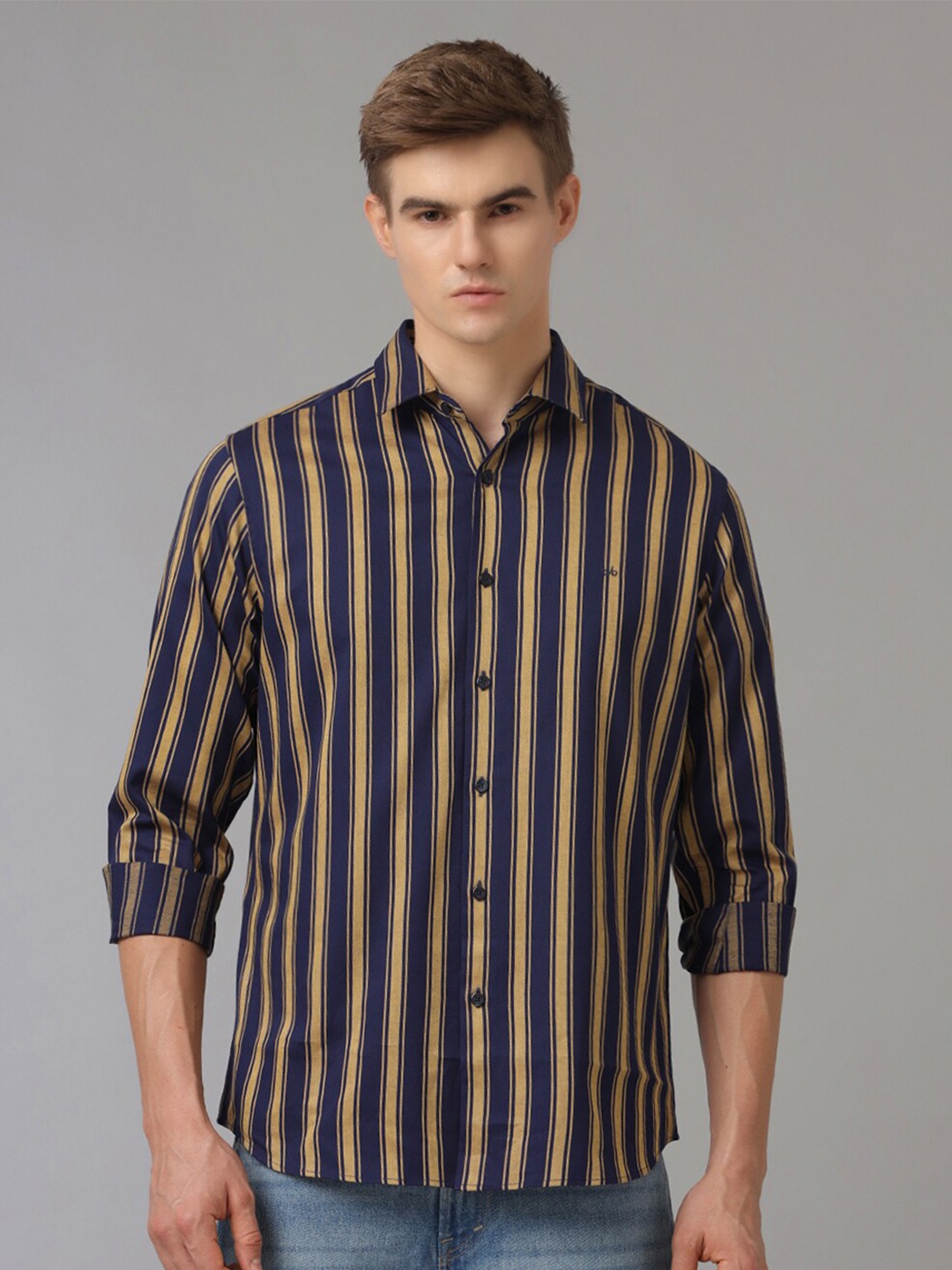 

Aldeno Men Comfort Opaque Striped Casual Shirt, Navy blue