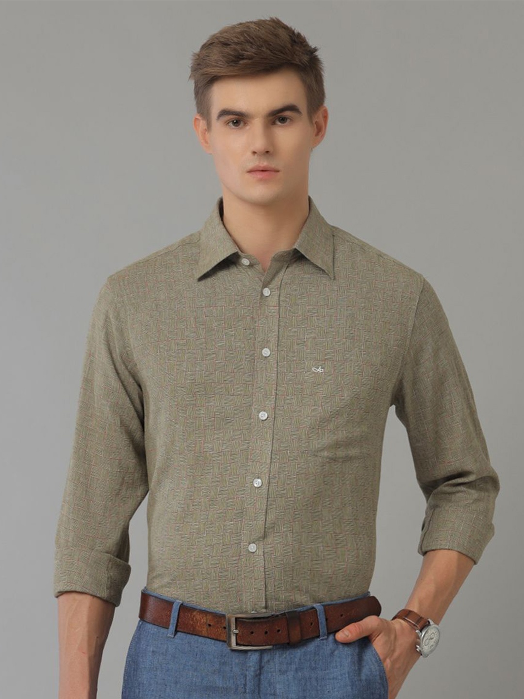 

Aldeno Comfort Textured Printed Linen Casual Shirt, Green