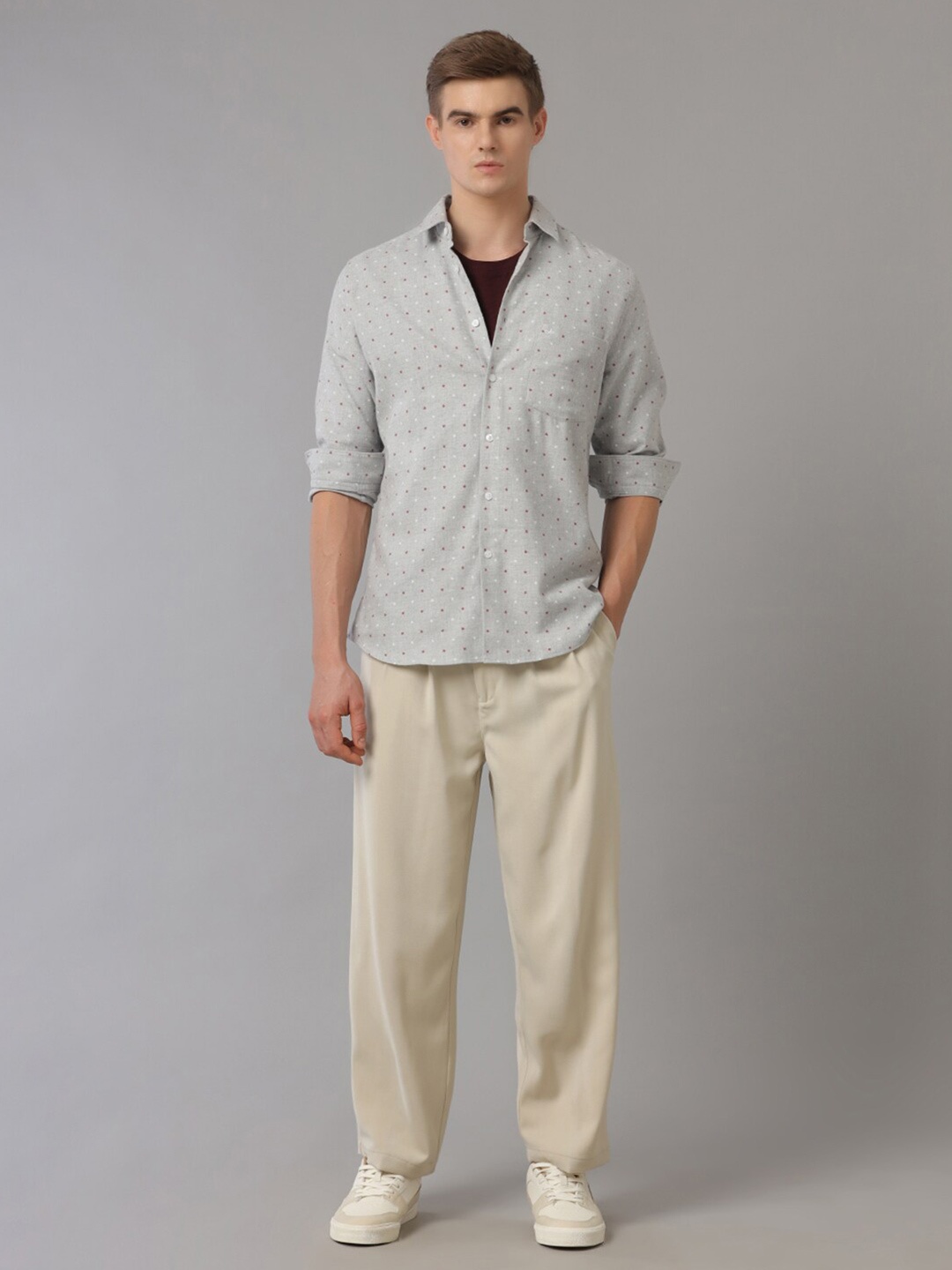 

Aldeno India Slim Abstract Printed Cotton Slim Fit Casual Shirt, Grey