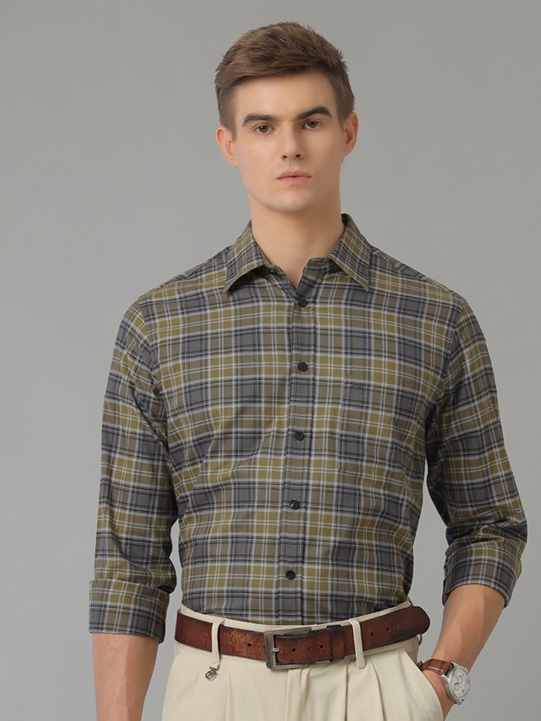 

Aldeno Comfort Tartan Checked Cotton Casual Shirt, Navy blue