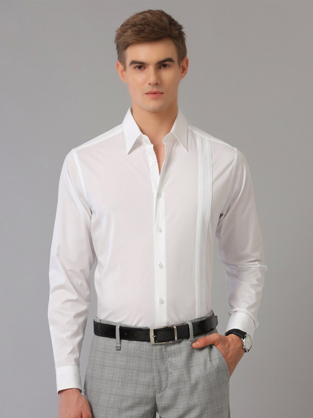 

Aldeno Men Comfort Opaque Formal Cotton Stretch Bib Casual Shirt, White