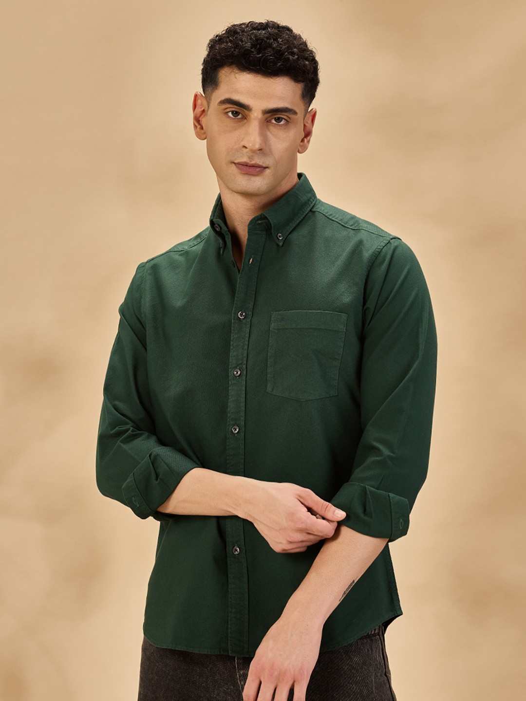 

Aldeno Comfort Button-Down Collar Oxford Cotton Casual Shirt, Green