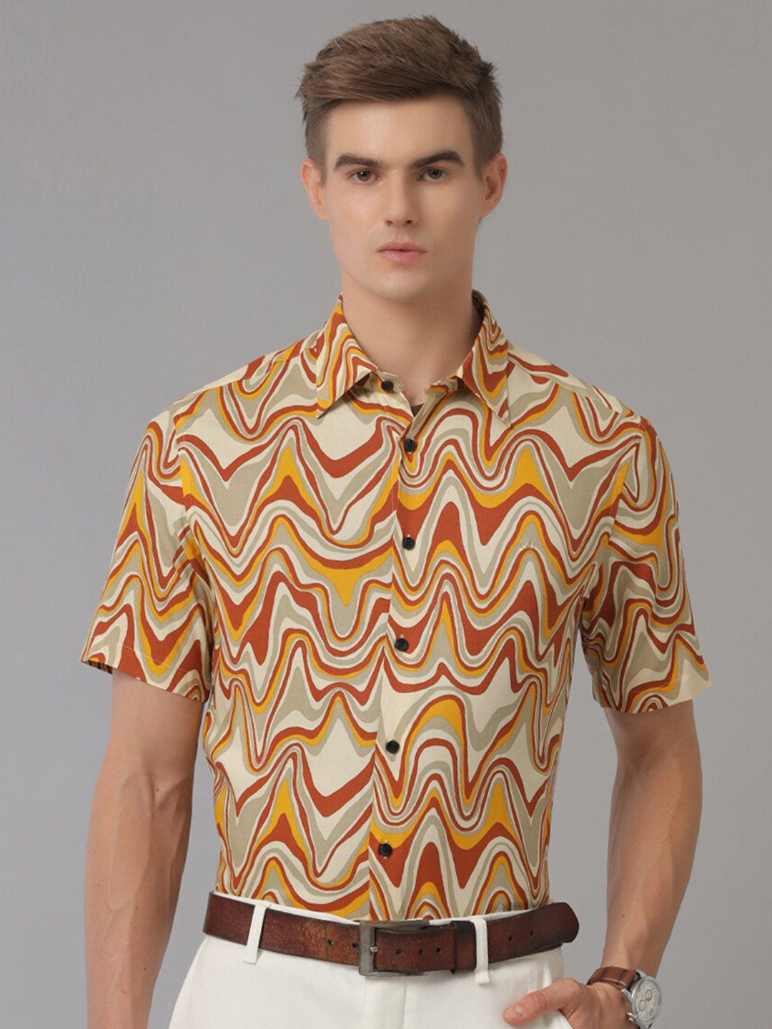 

Aldeno Comfort Abstract Printed Casual Shirt, Beige