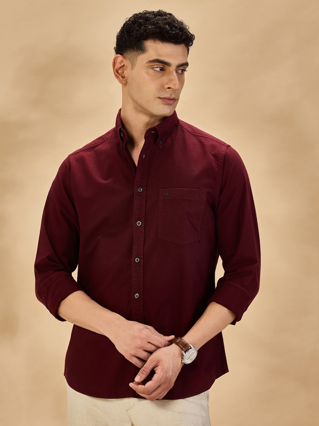 Aldeno Comfort Button-Down Collar Oxford Cotton Casual Shirt, Maroon