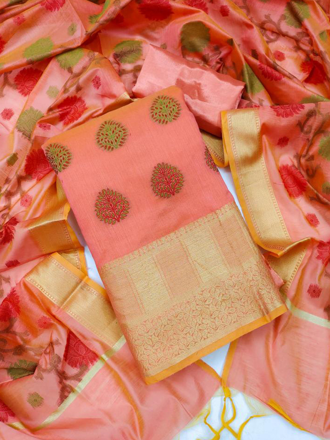 

Dori Floral Zari Embroidered Unstitched Dress Material, Pink