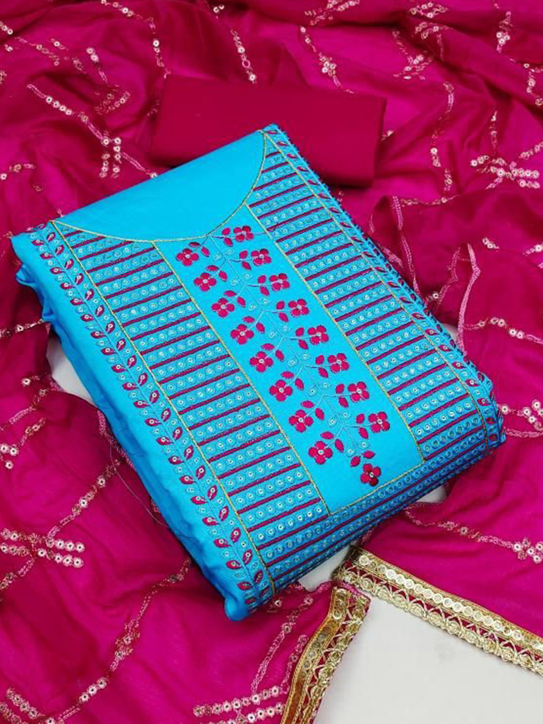 

Dori Embroidered Pure Cotton Unstitched Dress Material, Blue