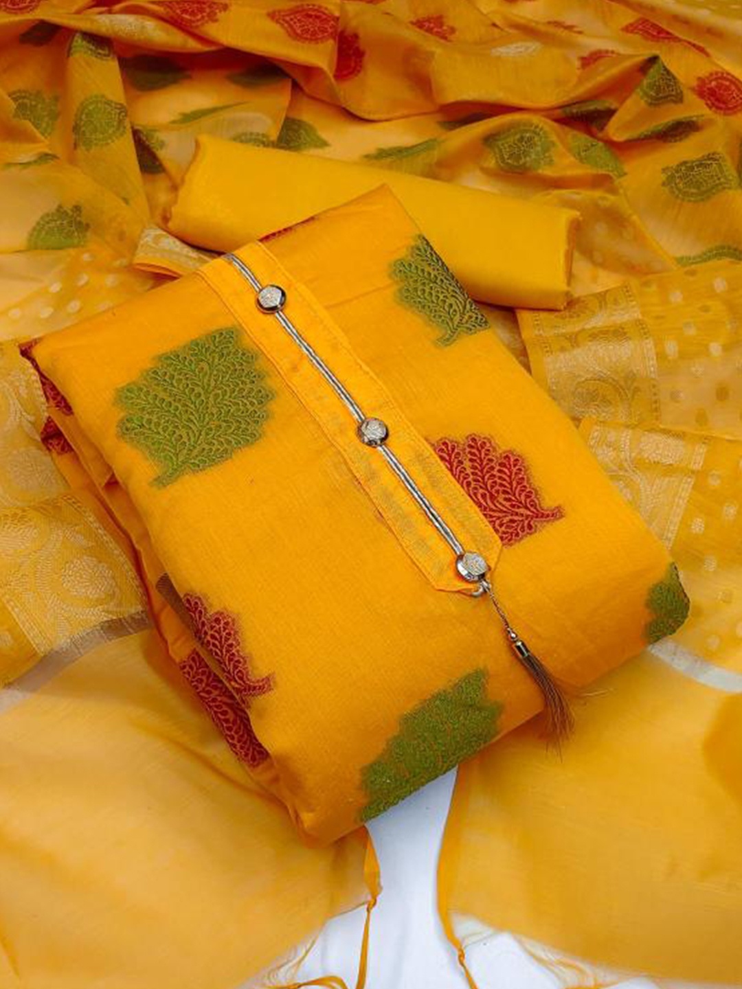 

Dori Embroidered Unstitched Dress Material, Yellow