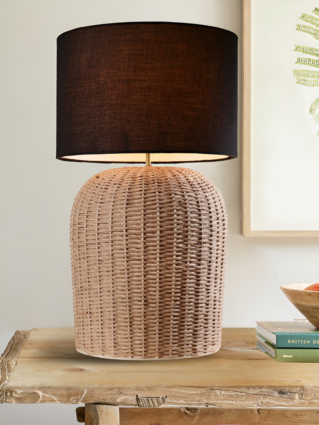 

Decazone Beige & Brown Wooden Cylindrical Table Lamp with Adjustable Cord, Black