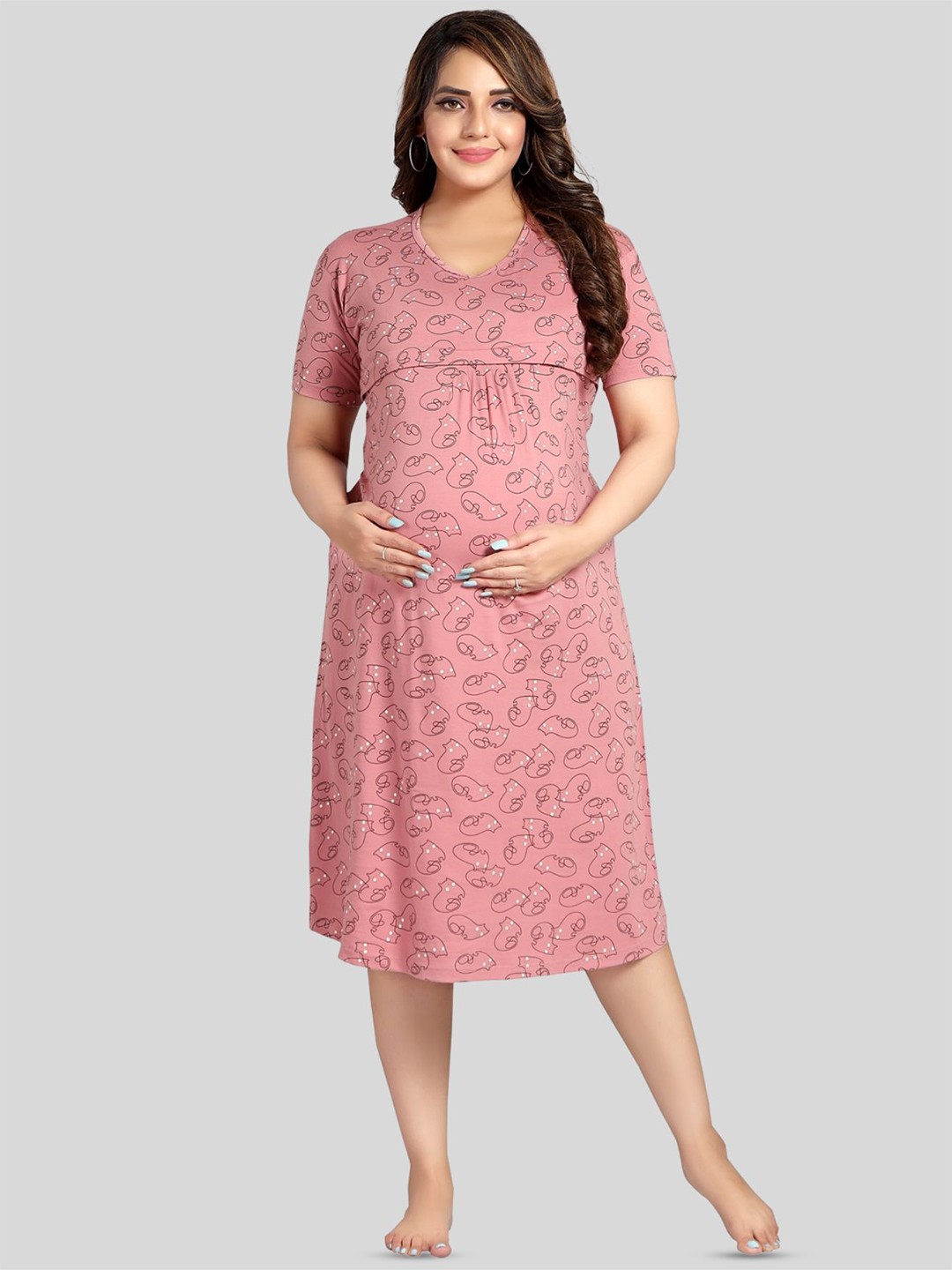 

Fabme Printed Maternity Nightdress, Pink