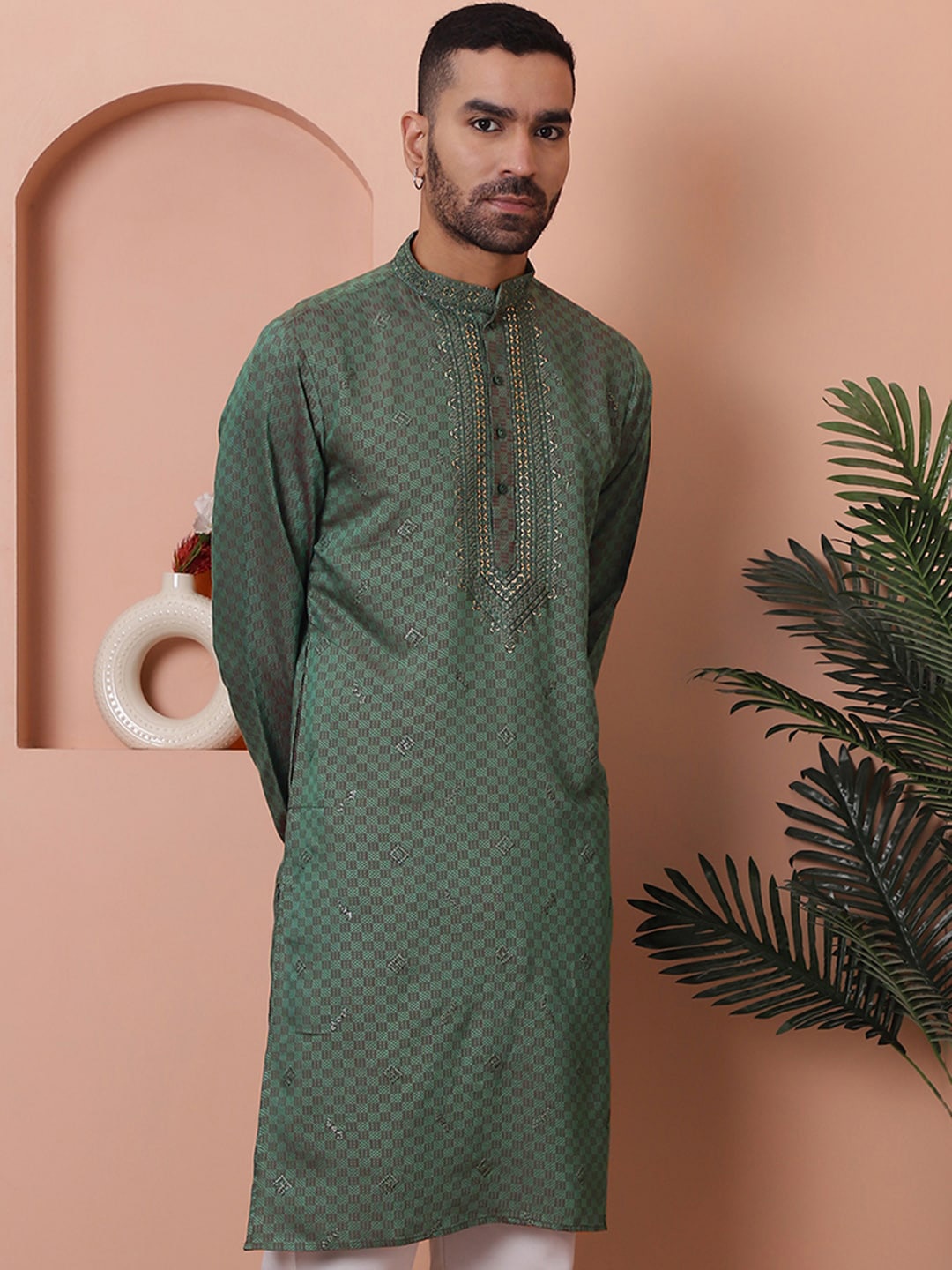

Jompers Men Sequins Embroidered Kurtas., Sea green