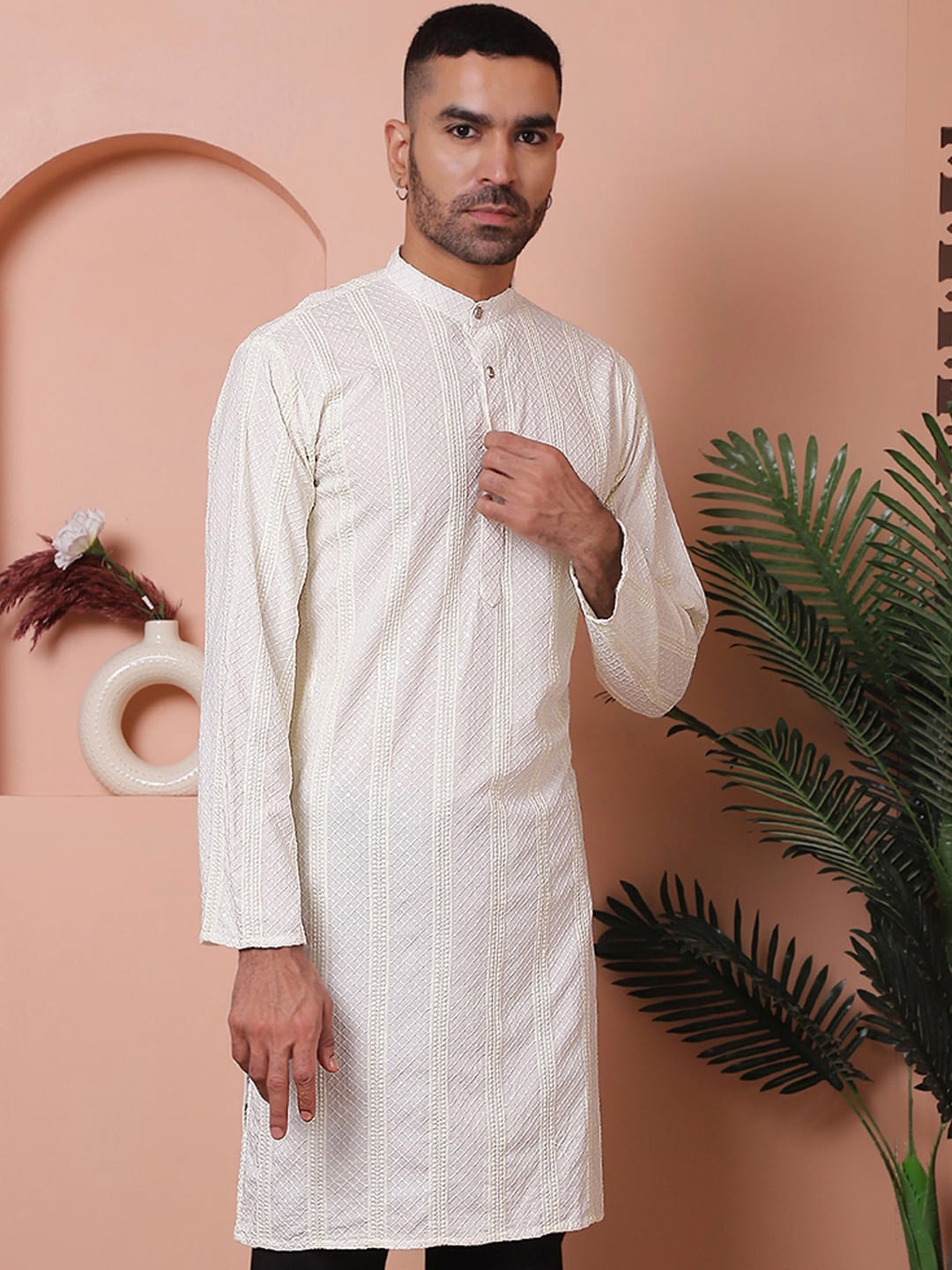

Jompers Men Mirror Work Kurta, White