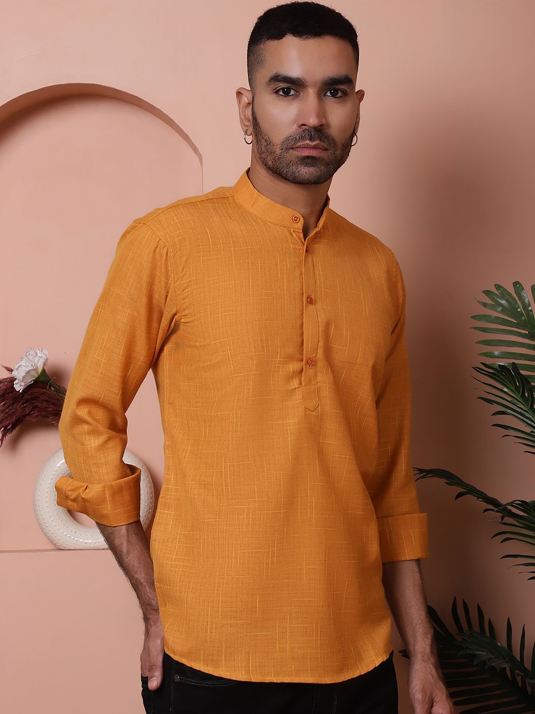 

Jompers Men Striped Cotton Dobby Kurta, Mustard