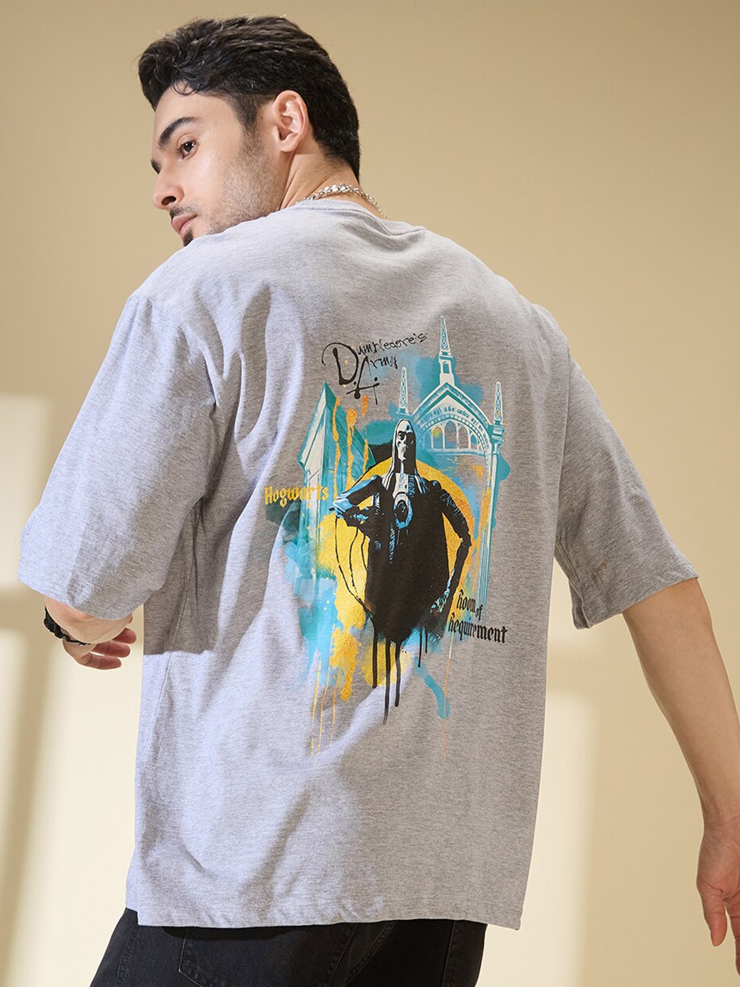

Kook N Keech Men Graphic Printed Oversized T-shirt, Grey melange