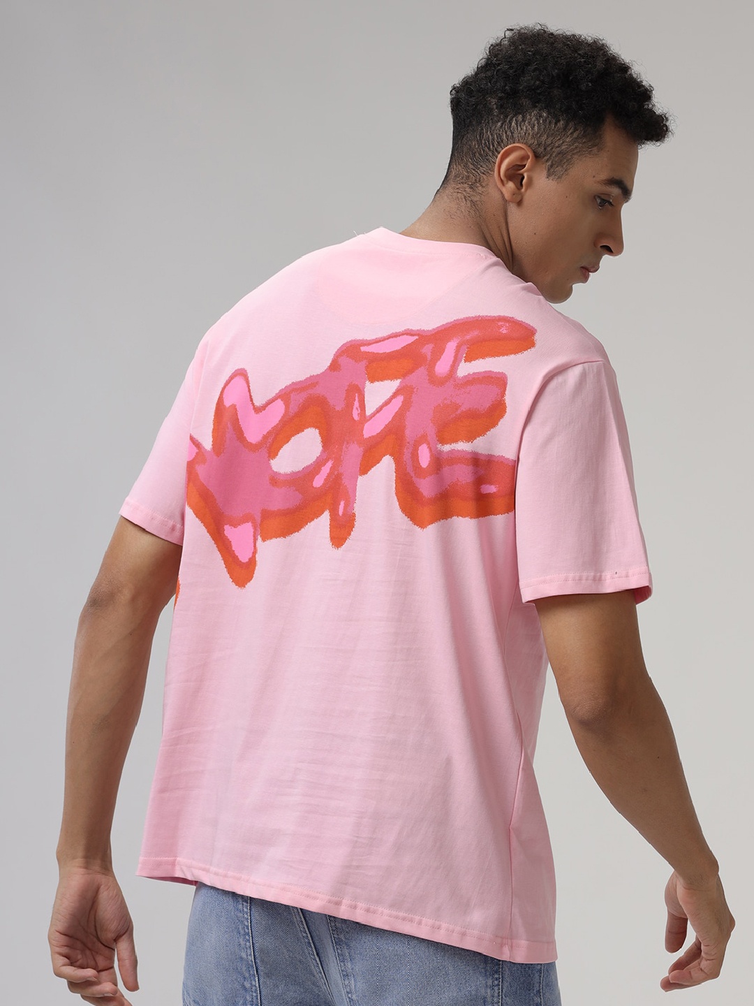 

WROGN Men Graphic Printed Oversized T-shirt, Pink