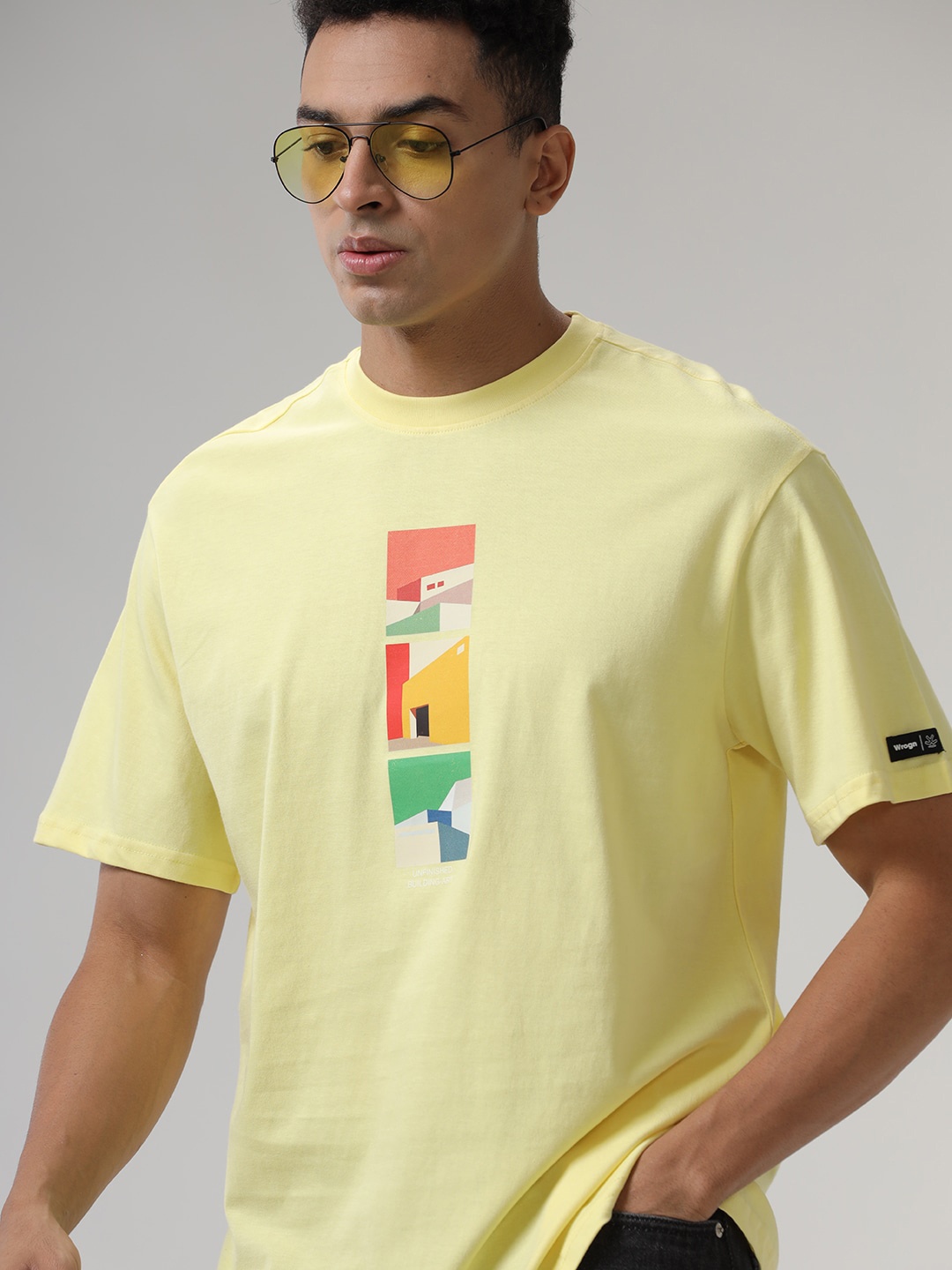 

WROGN Men Graphic Printed Oversized T-shirt, Yellow