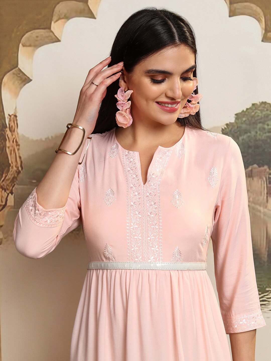 

Vishudh Keyhole Neck Maxi Midi Dress, Pink
