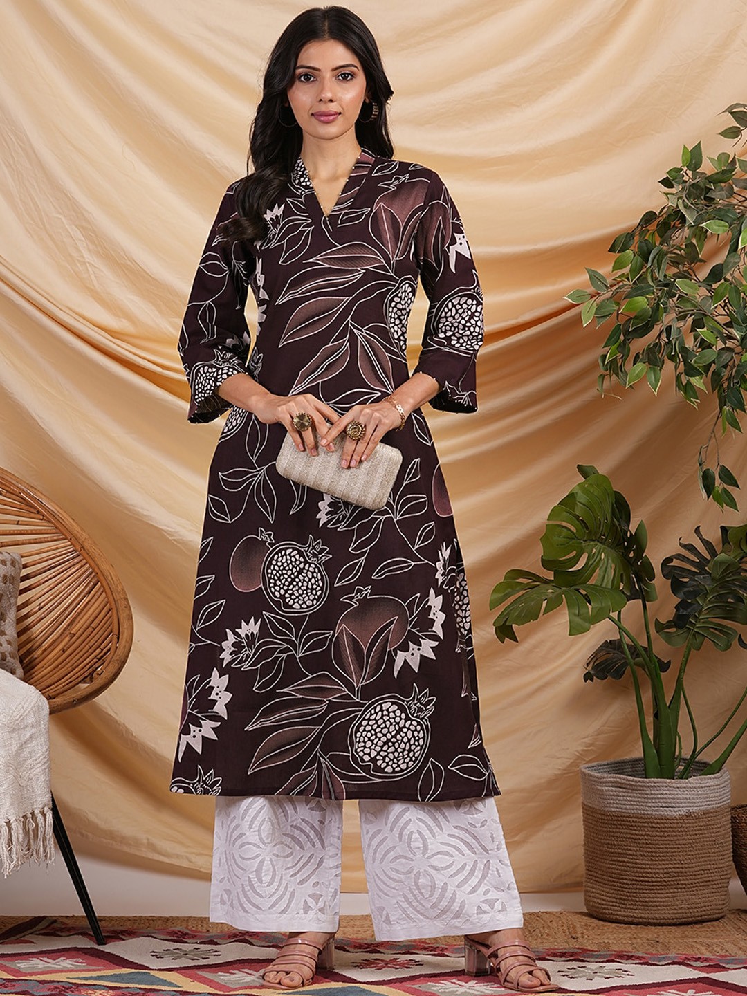 

KAMI KUBI Women Floral Printed A-Line Kurta, Purple