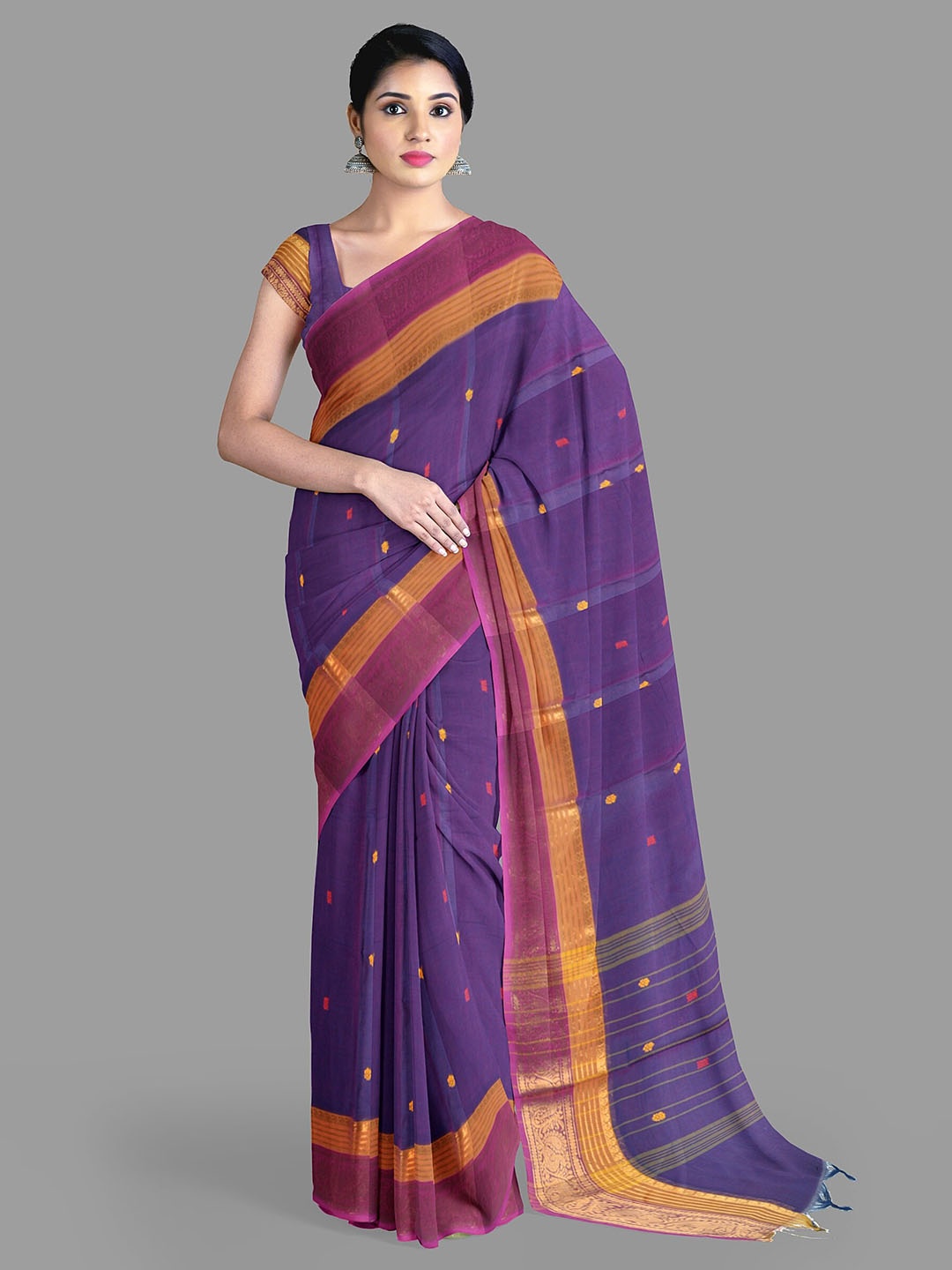 

The Chennai Silks Paisley Zari Pure Cotton Chettinad Saree, Violet