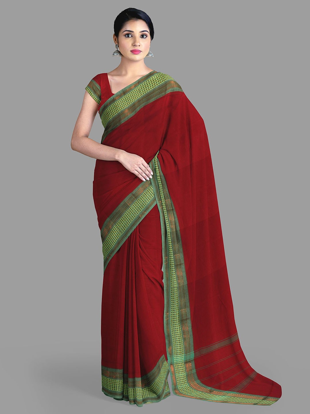 

The Chennai Silks Zari Pure Cotton Chettinad Saree With Blouse Piece, Red