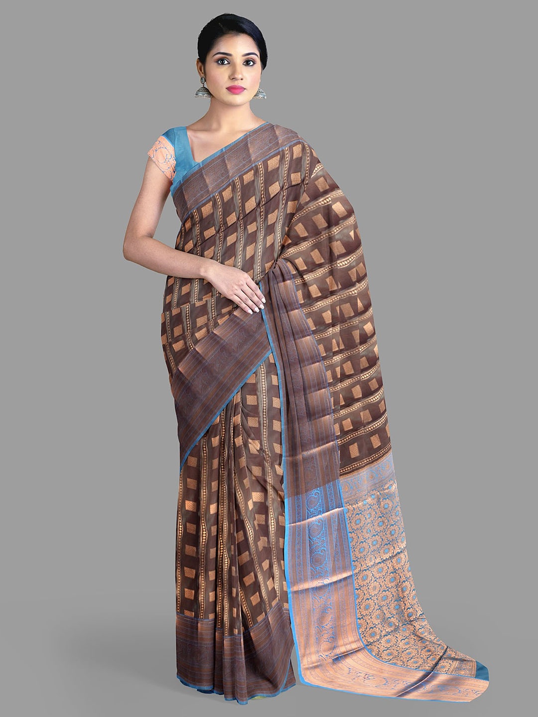 

The Chennai Silks Ethnic Motifs Zari Art Silk Dharmavaram Saree, Brown