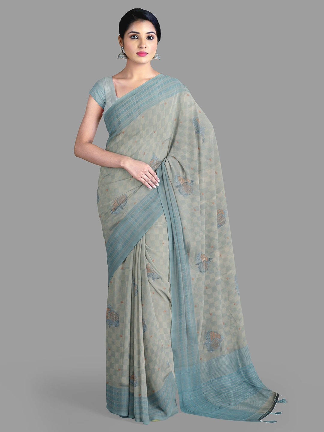 

The Chennai Silks Woven Design Jute Cotton Banarasi Saree With Blouse Piece, Grey