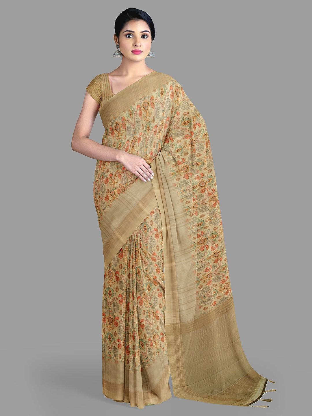 

The Chennai Silks Zari Jute Cotton Banarasi Saree, Beige