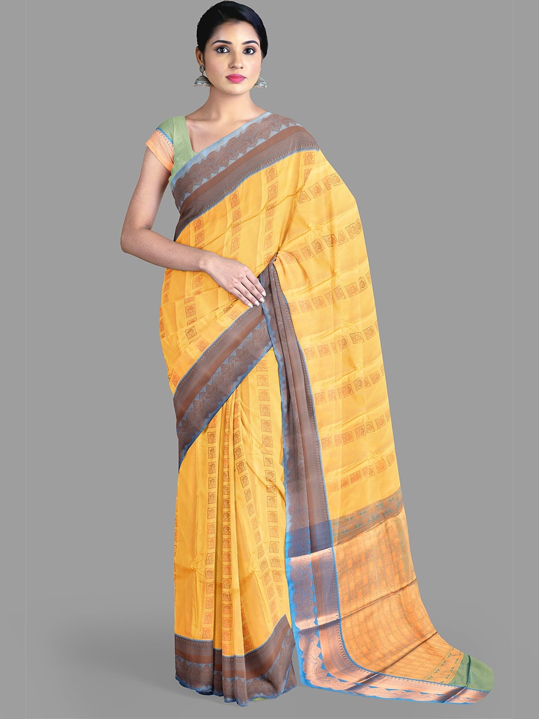 

The Chennai Silks Women Ethnic Motifs Zari Art Silk Dharmavaram Saree, Yellow