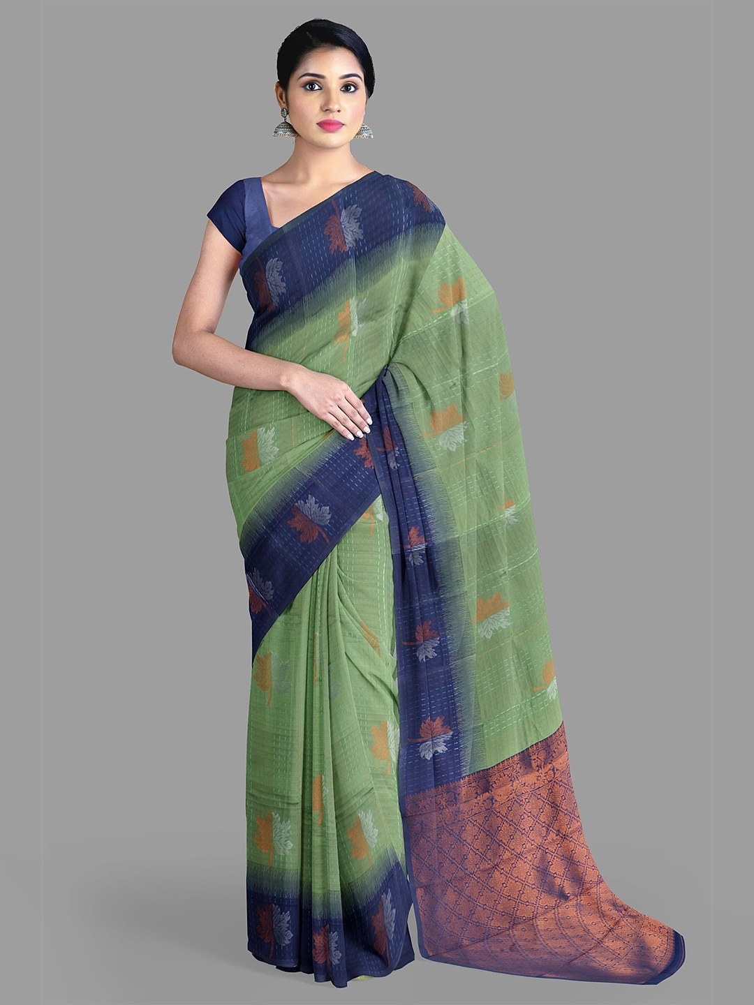 

The Chennai Silks Ethnic Motifs Schiffli Dharmavaram Saree, Green