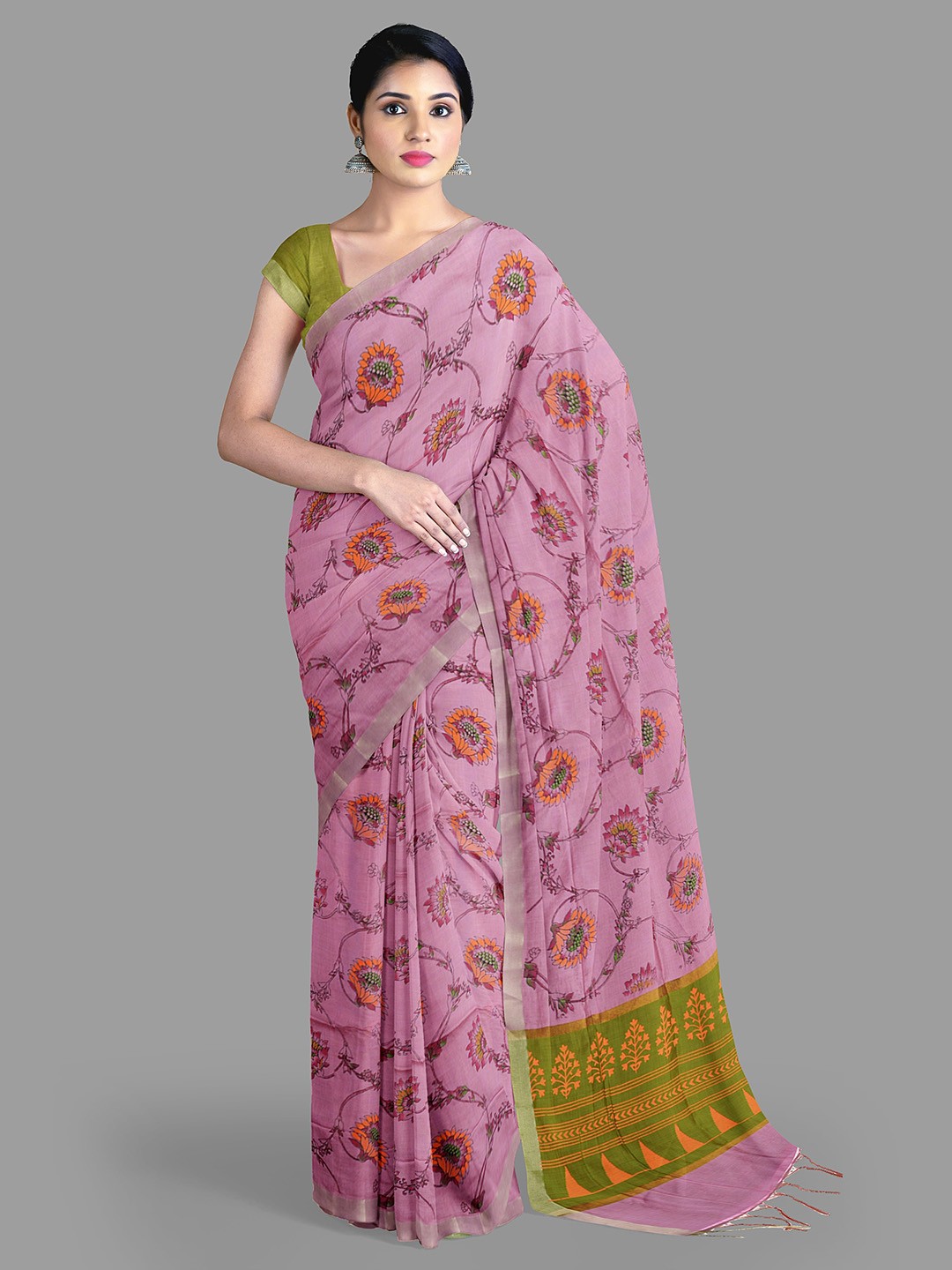 

The Chennai Silks Floral Zari Narayan Peth Saree, Pink