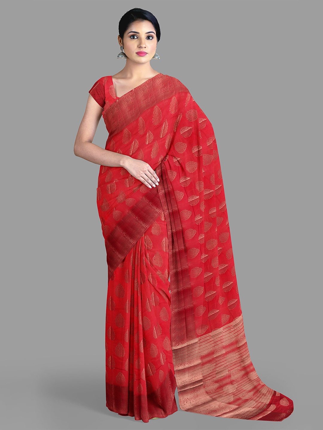 

The Chennai Silks Women Ethnic Motifs Zari Jute Cotton Banarasi Saree, Red