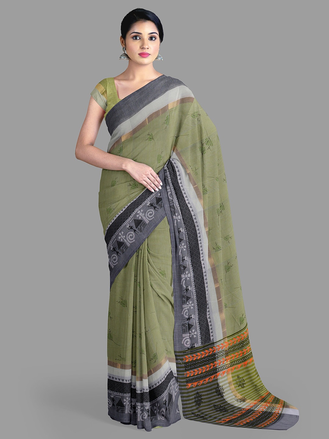 

The Chennai Silks Floral Pure Cotton Saree, Green